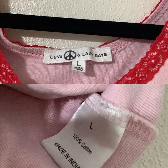 Pink Strawberry Coquette Fairy Feminine Lace Rosette Lettuce Hem Cropped Tank L - Picture 7 of 8